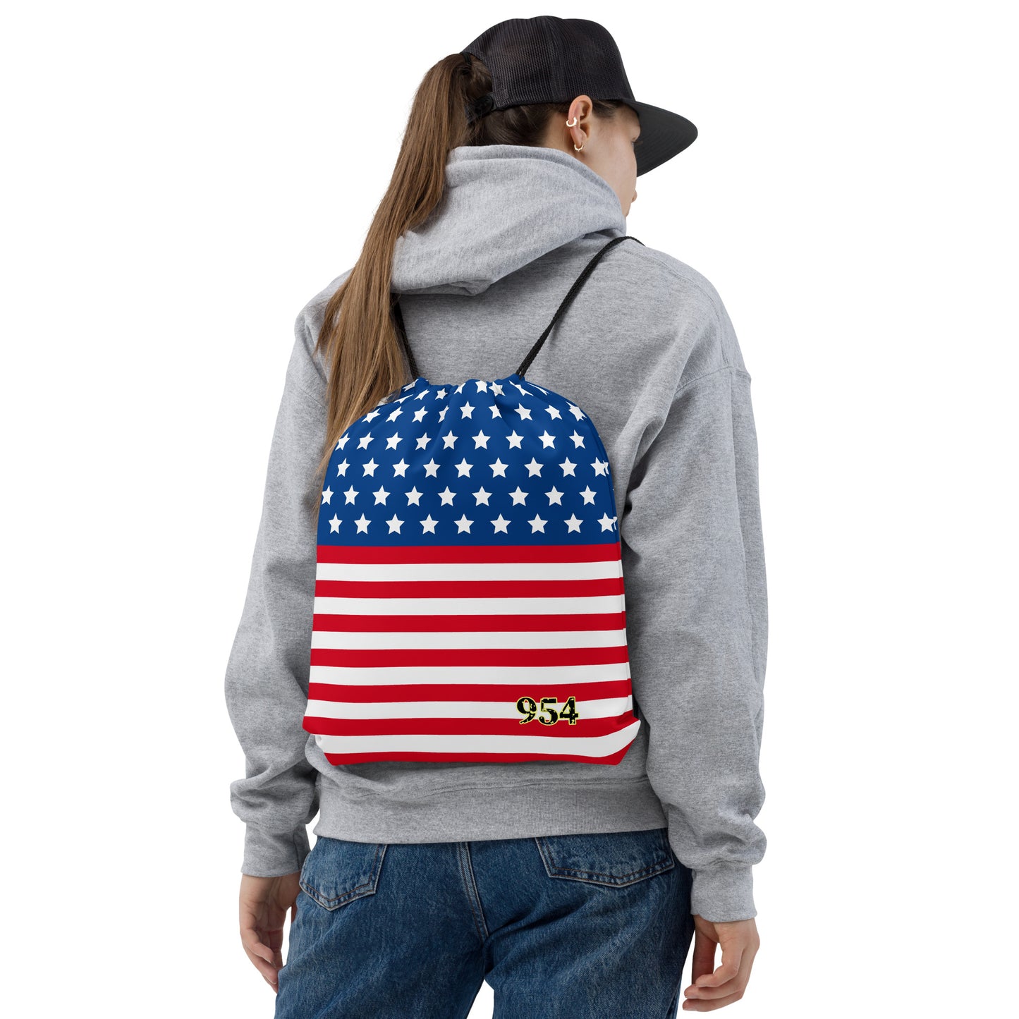 July 4th USA Flag 954 Signature Drawstring bag