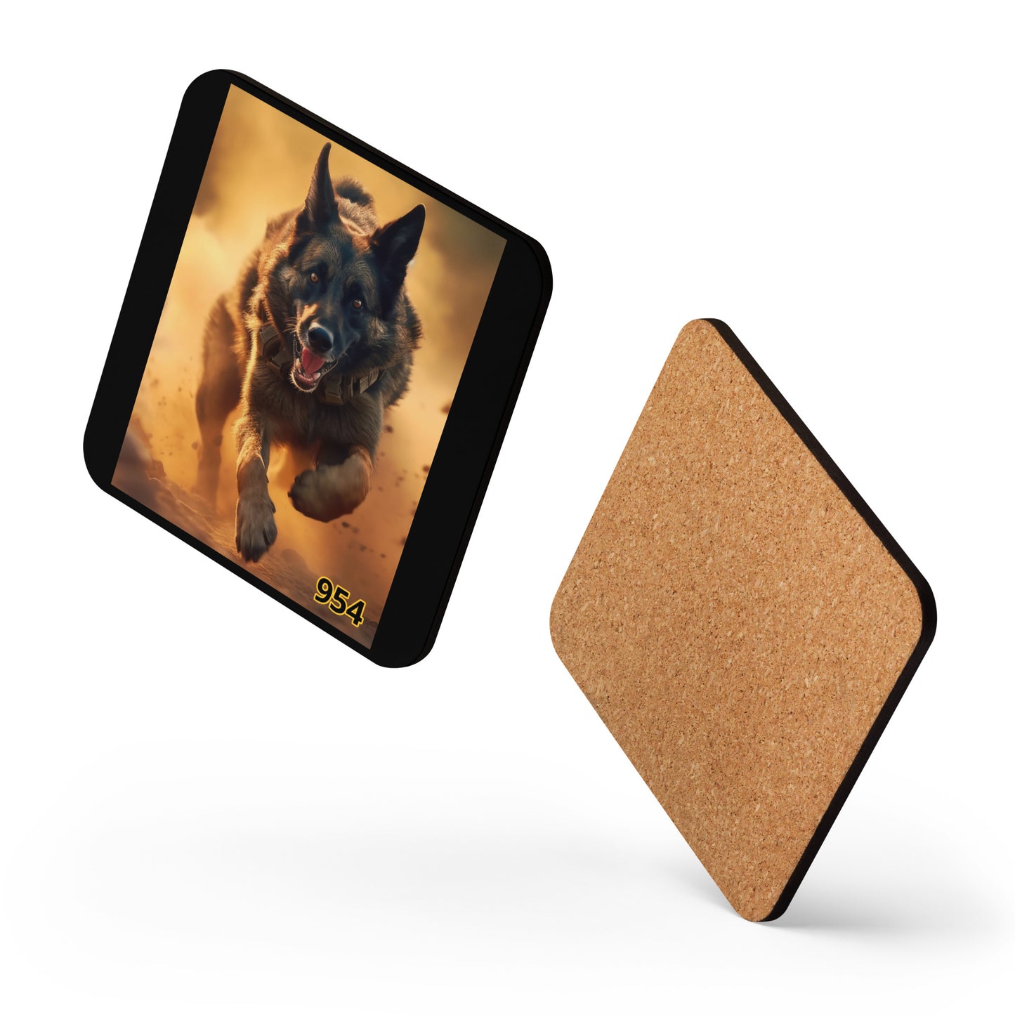 German Shepherd Running 954 Signature Cork-back coaster