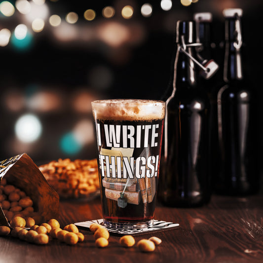 I Write Things 954 Shaker pint glass