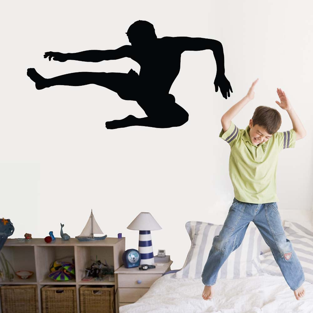 Martial Arts Flying Kick Silhouette Wall Decal (6 Sizes Available)