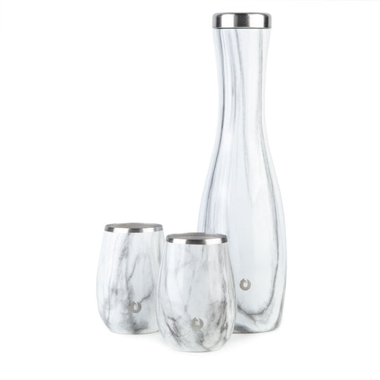 Stainless Steel Carafe and Wine Glass Set, Marble