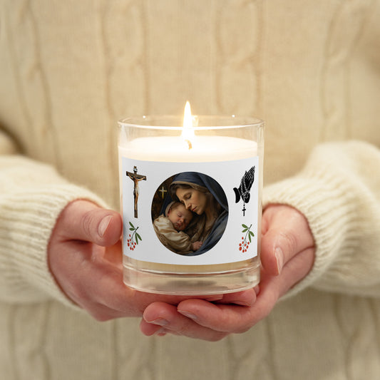 Mary and Jesus Glass jar wax candle