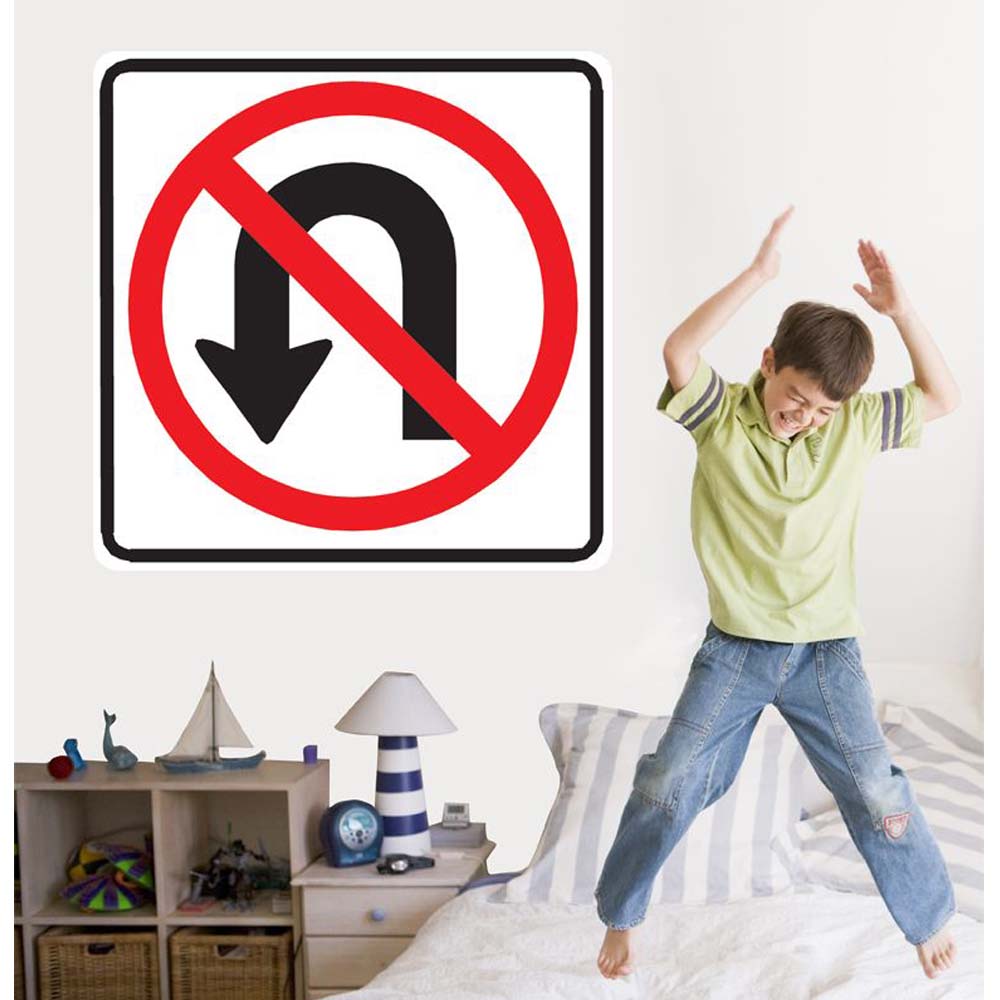 No U-Turn Sign Wall Decal (3 Sizes Available)