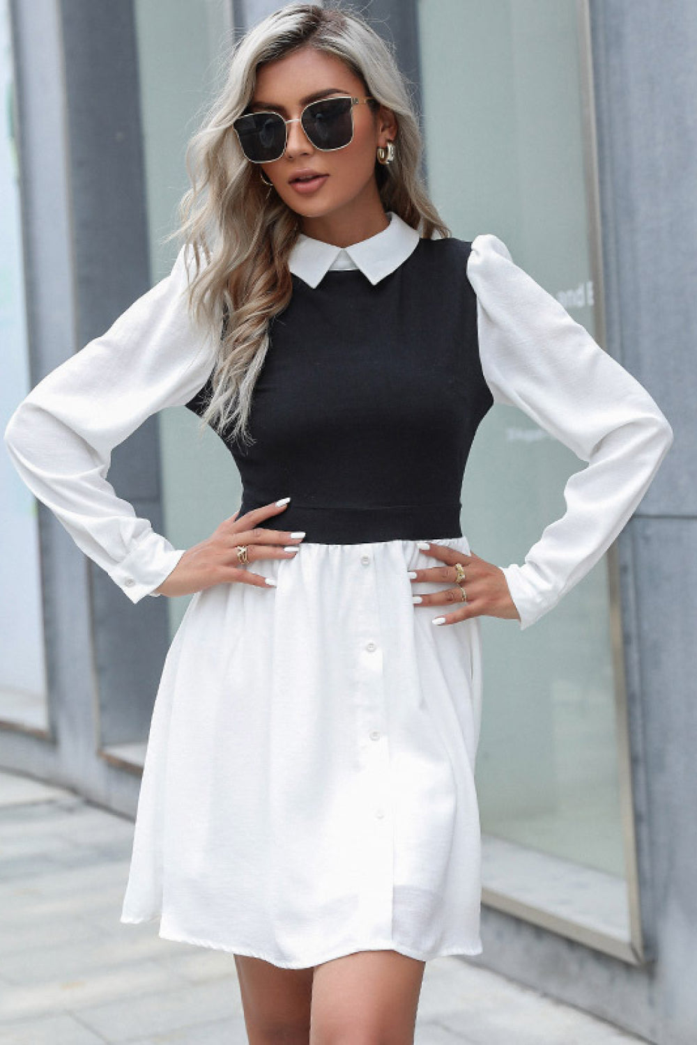 Two-Tone Collared Shirt Dress