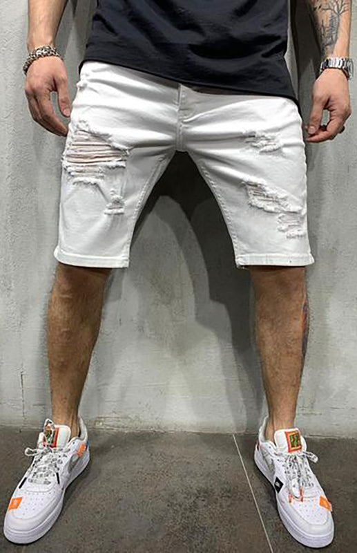 Men's Fashion Mid Waist Ripped Slim Short Jeans